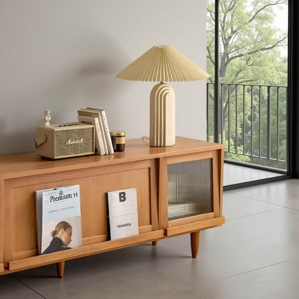 Anders Solid Wood Rattan TV Console with Storage