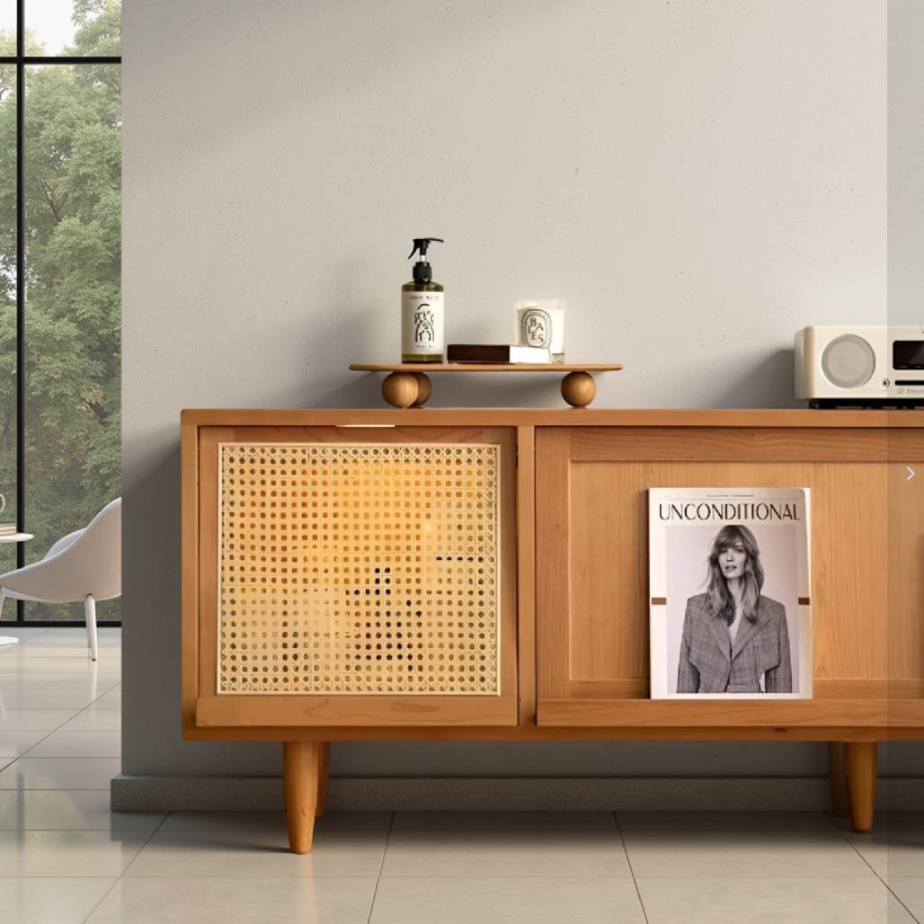 Anders Solid Wood Rattan TV Console with Storage