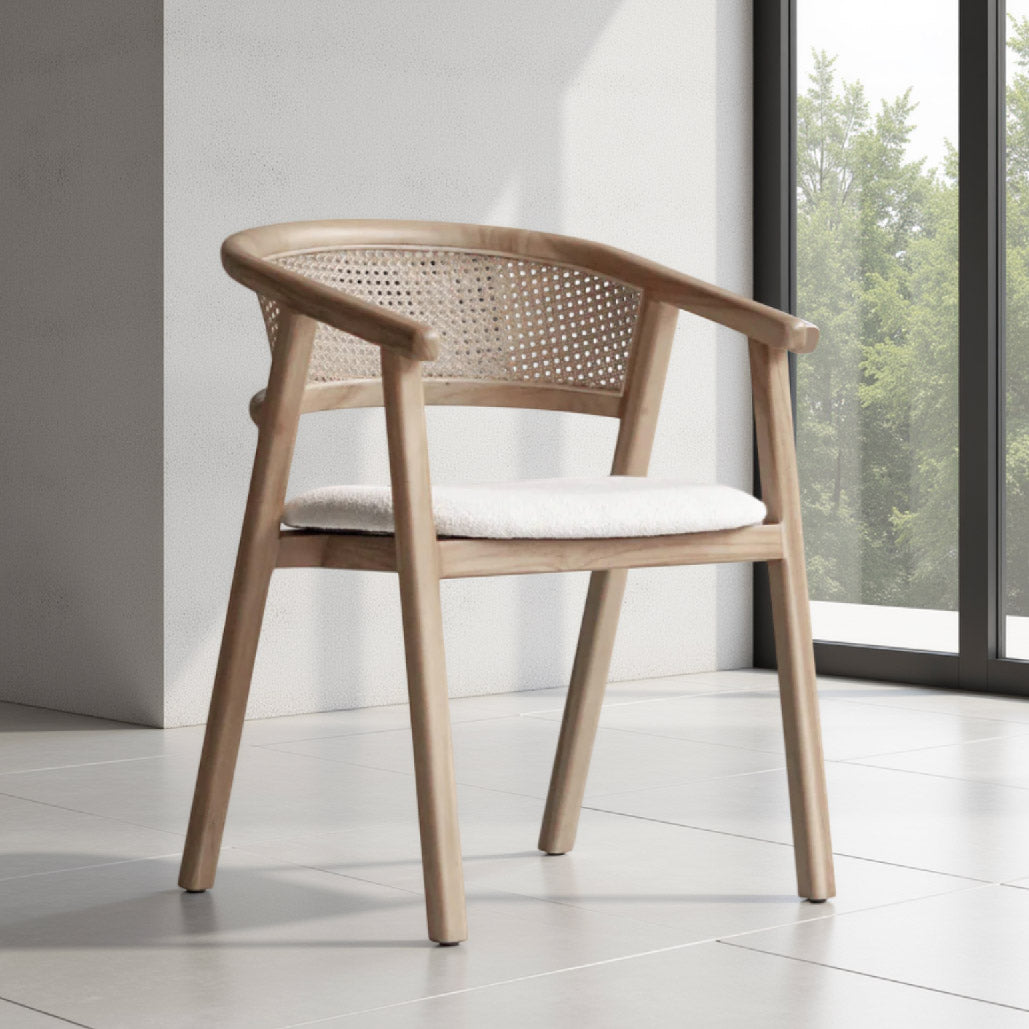 Viggo Sungkai Wood Rattan Dining Chair with Off White Seater