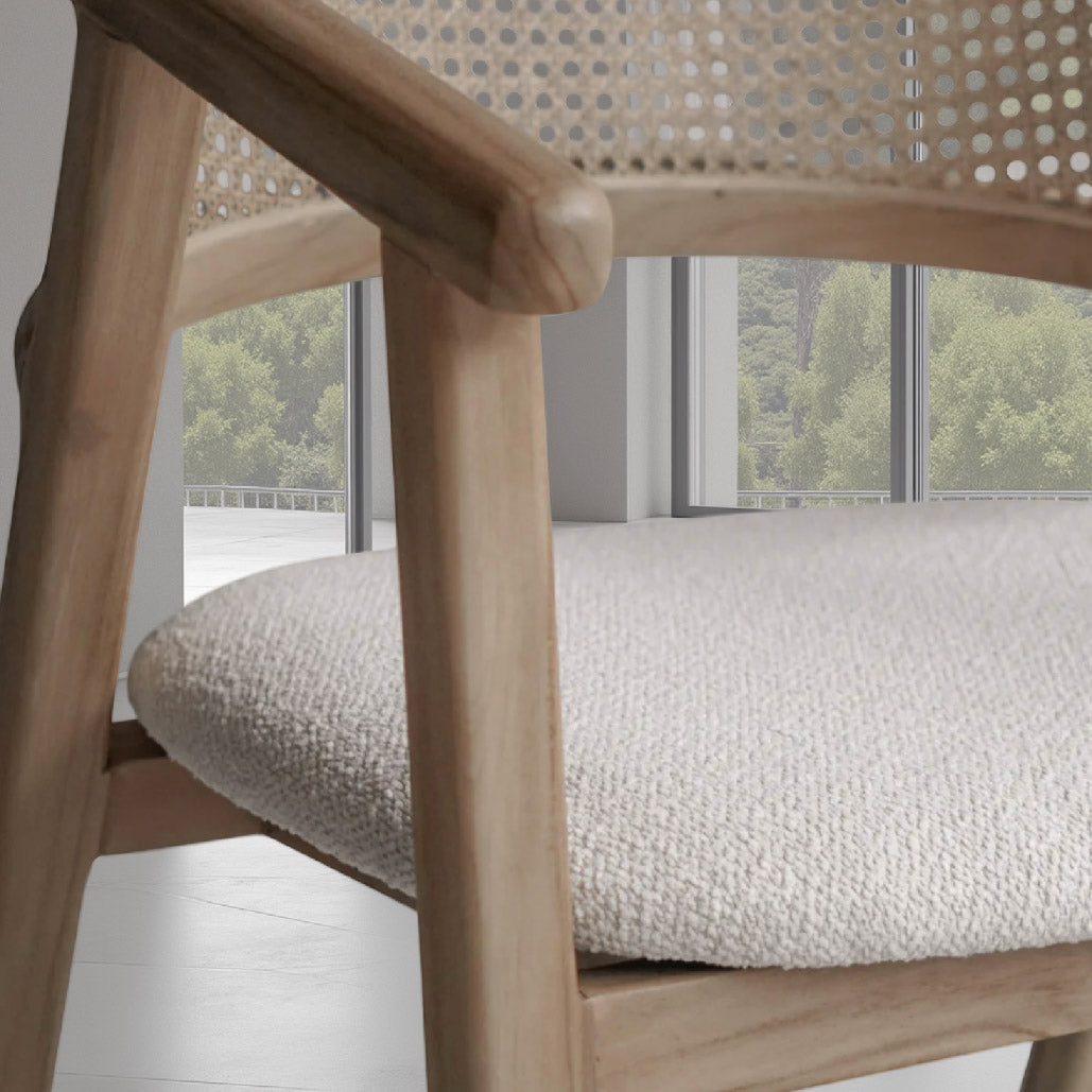 Viggo Sungkai Wood Rattan Dining Chair with Off White Seater