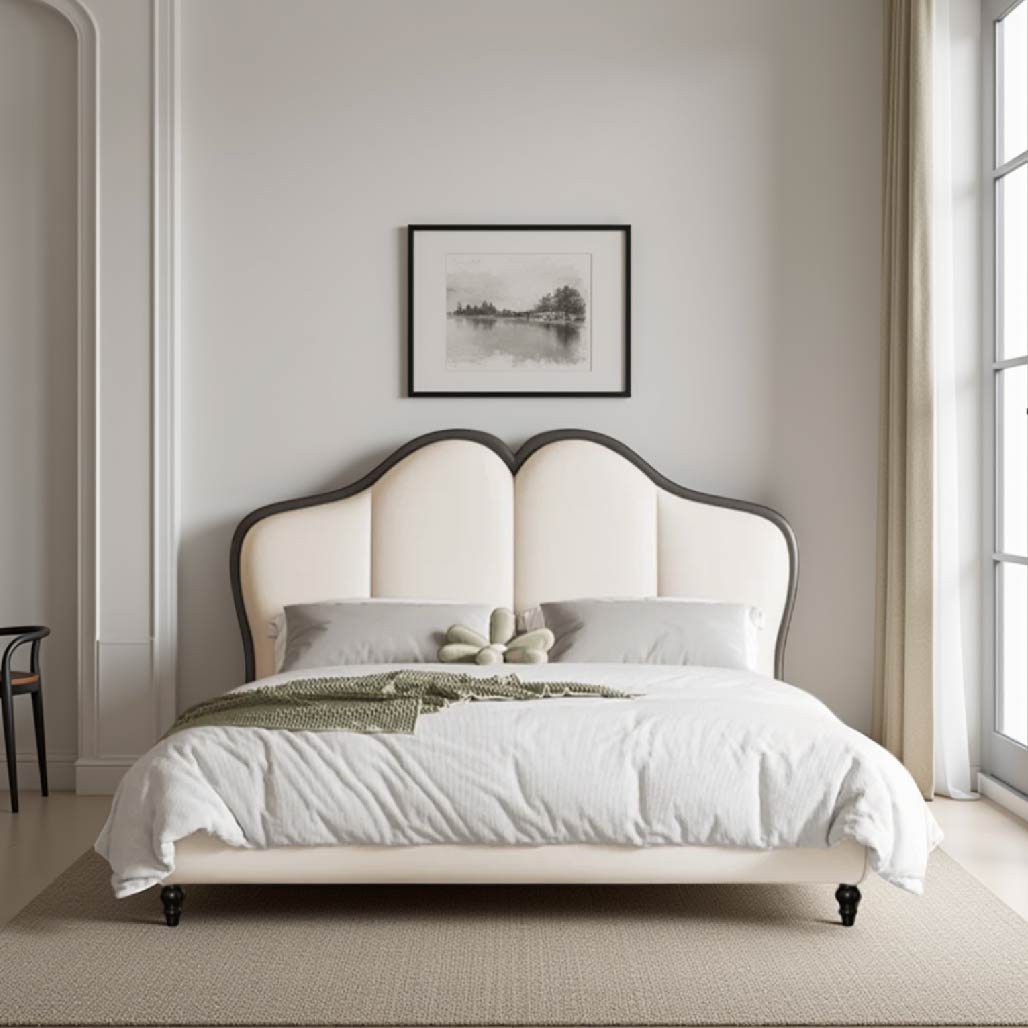 Ebba French Style Cream Leather Bed