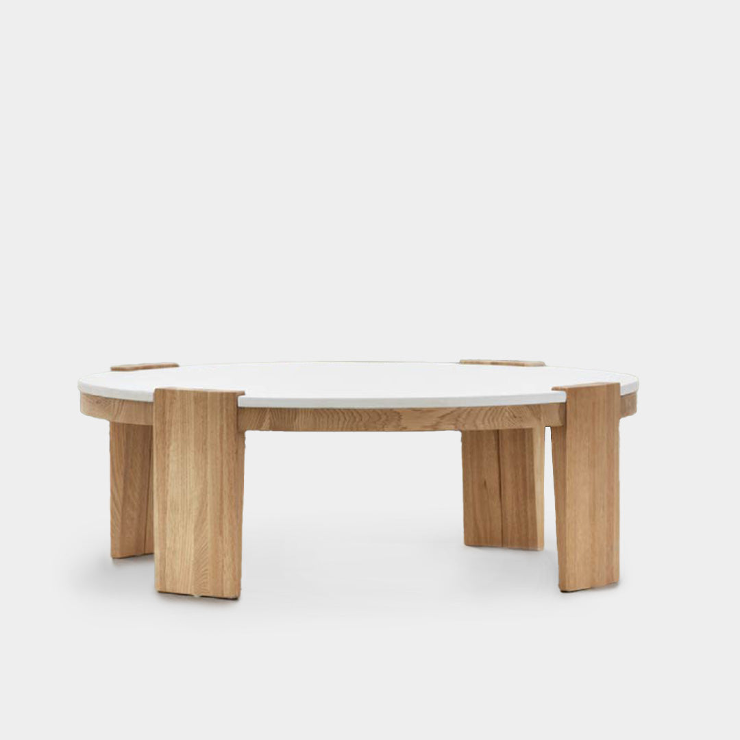 Greta Cement Paint Coffee Table with Oak Wood Leg