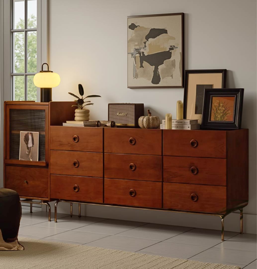 Maia Retro Multi Drawers Solid Wood Cabinet