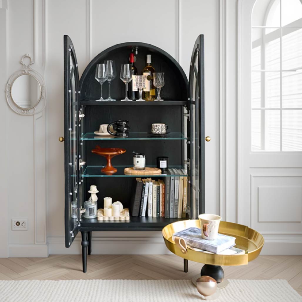 Olena French Retro Wood Arched Cabinet