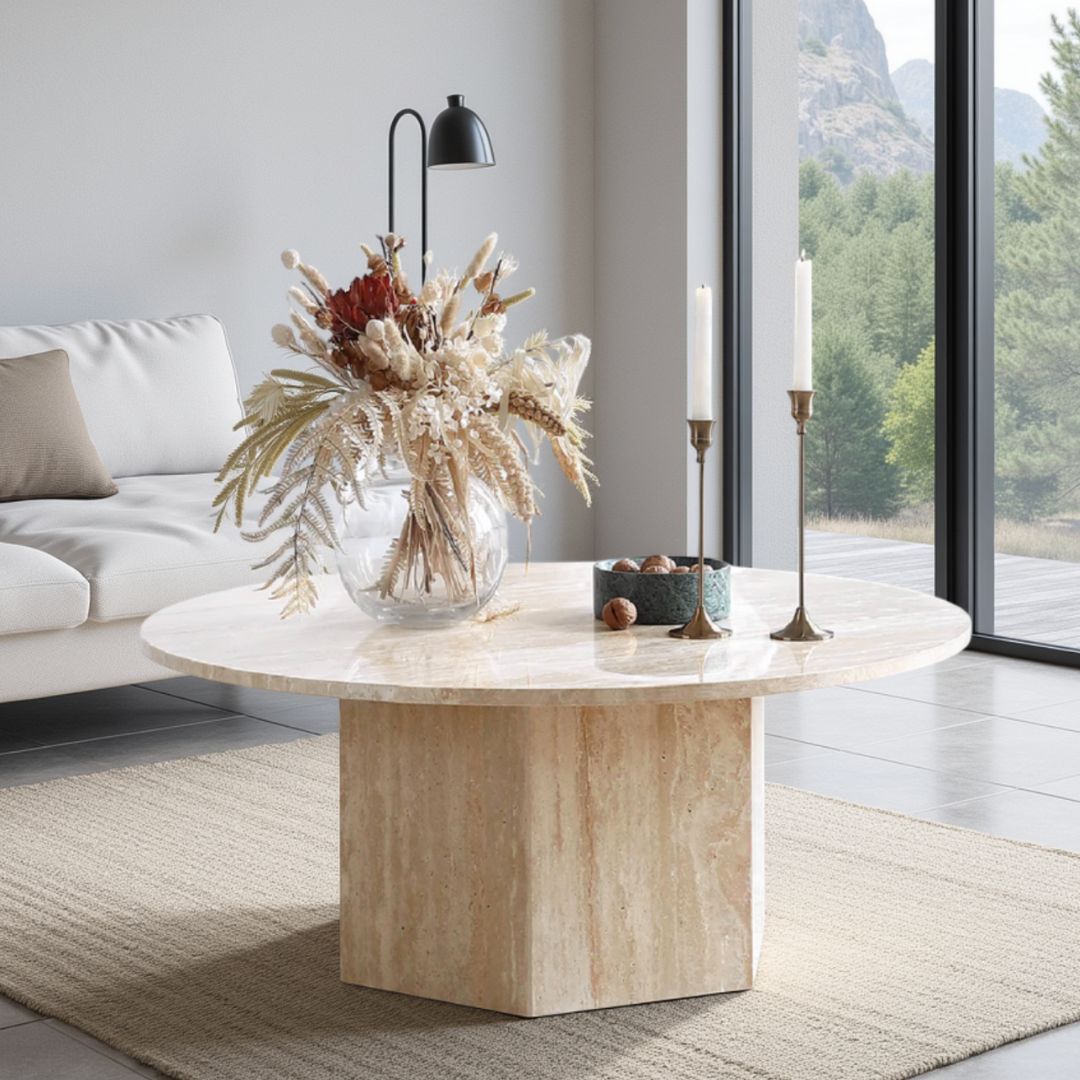 Runa Natural Round Travertine Coffee Table