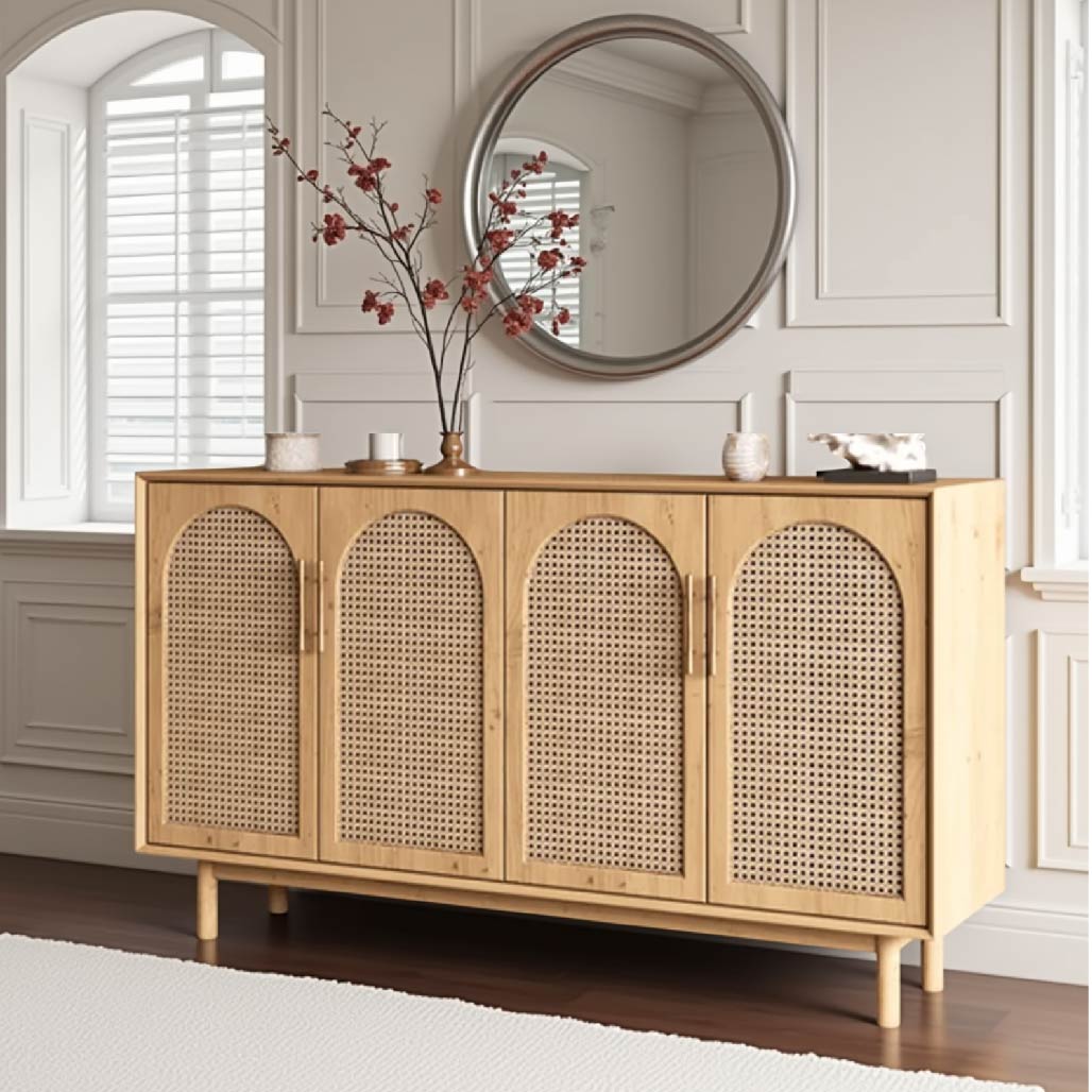 Viggo Solid Wood Rattan Cabinet