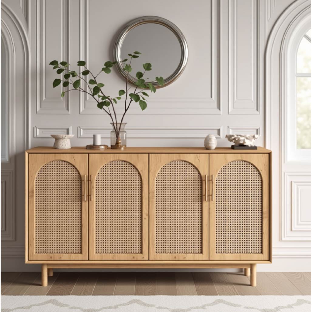 Viggo Solid Wood Rattan Cabinet