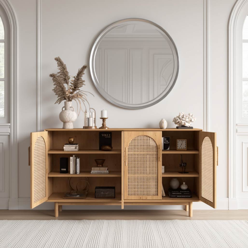 Viggo Solid Wood Rattan Cabinet