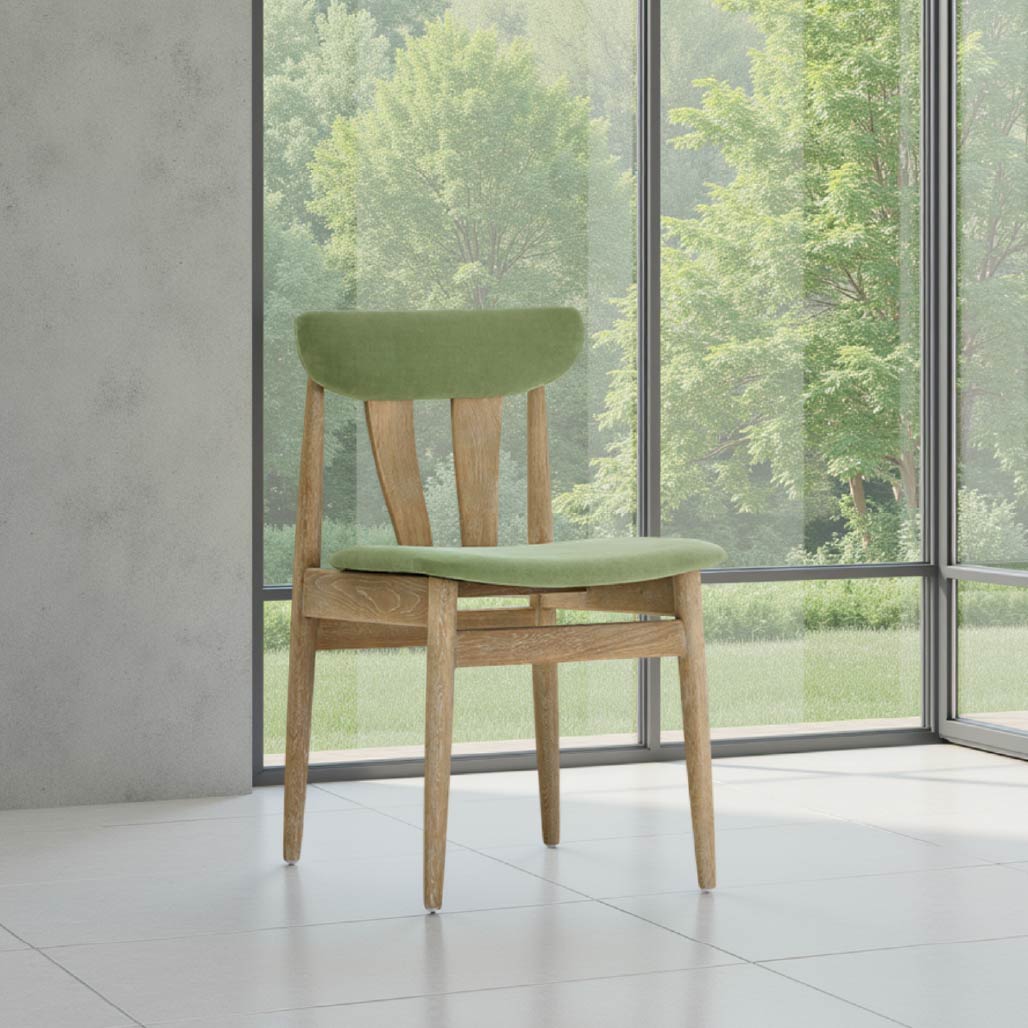 Lovis Green Fabric Oak Smoke Grey Dining Chair