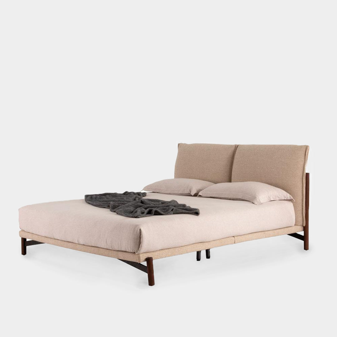 Linen-Blend Wood Frame Bed