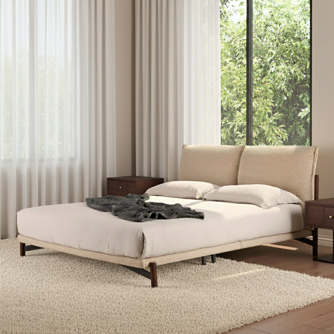 Linen-Blend Wood Frame Bed